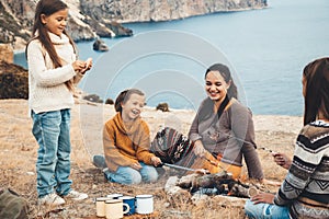 Family in autumn hike