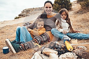 Family in autumn hike