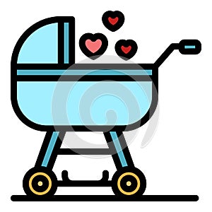 Family baby pram icon color outline vector