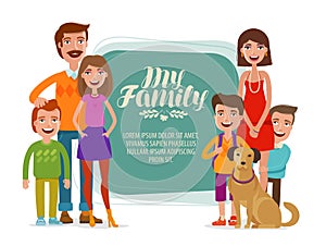 Family banner. Happy people, parents and children. Cartoon vector illustration