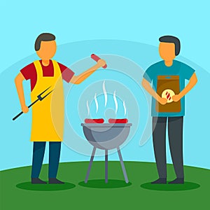 Family bbq holiday at home background, flat style photo