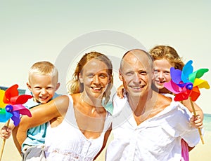 Family Beach Enjoyment Holiday Summer Concept photo