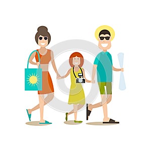 Family beach holidays vector illustration in flat style