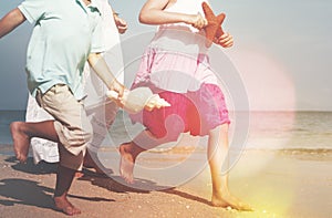 Family Beach Sea Sand Starfish Shell Vacation Concept