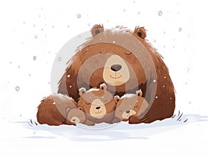 A Family of Bears Waking Up from Their Winter Hibernation AI Generated