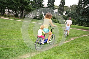 Family on bicycles