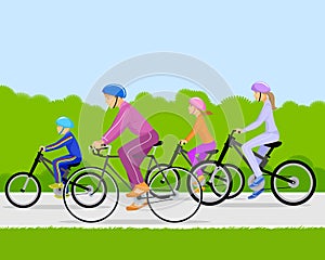 Family on bicycles