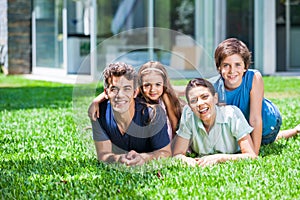 Family in big house