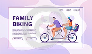 Family bike ride flat banner vector template