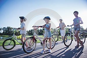 Family on bikes