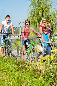 Family on bikes