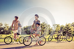 Family on bikes