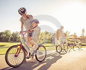 Family on bikes