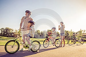 Family on bikes