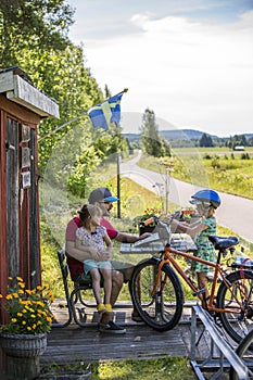 Family biking in Sweden