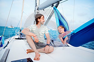 Family on board of sailing yacht