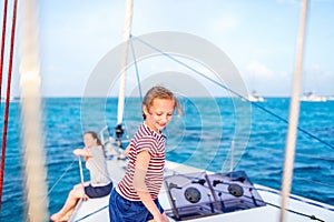 Family on board of sailing yacht