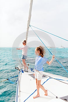 Family on board of sailing yacht