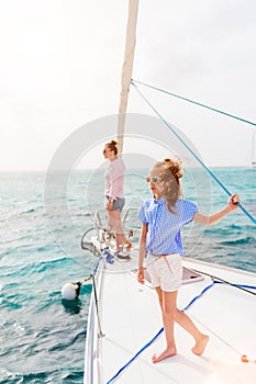 Family on board of sailing yacht