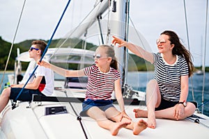 Family on board of sailing yacht