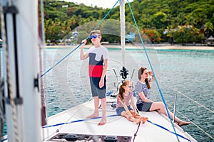 Family on board of sailing yacht