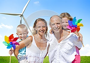 Family Bonding Turbine Cheerful Lifestyles Concept