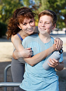 Family during break in outdoors workout