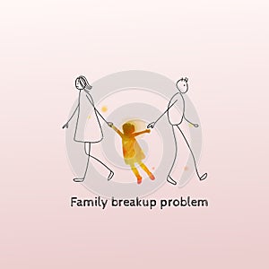 Family breakup problem concept. Divorce, parents and child separation