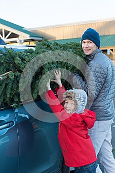 Family buying christmas tree