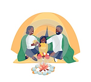 Family of campers semi flat color vector characters