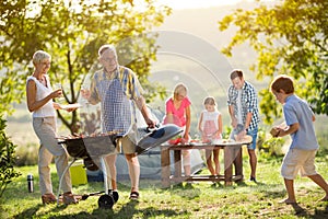 Family camping and cooking