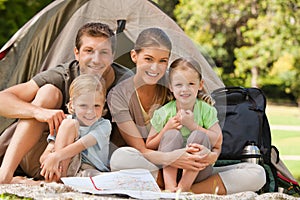 Family camping in the park