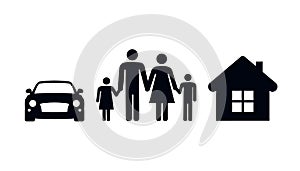 Family with car and house icon, concept insurance protecting family health live, car and house or buy their - vector