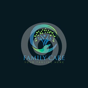 Family care logo, creative zen. hand, tree vector