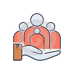 Color illustration icon for Family care, protection and together