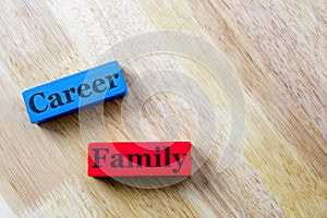 Family and career word concept. family