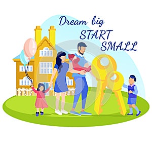 Family Cartoon Dream Big Start Small Motivate Text