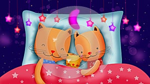 Family cats cartoon sleeping together, best loop video background