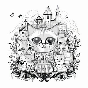 Family of cats Coloring Book Page