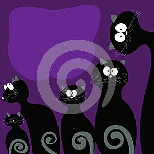 Family cats tail is black with gray on the violet background.