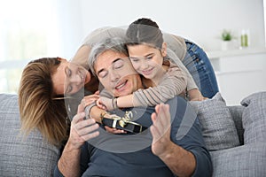 Family celebrating father's day