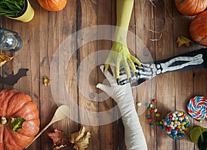 Family celebrating Halloween