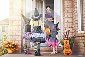 Family celebrating Halloween