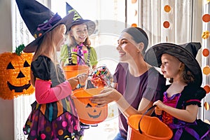 Family celebrating Halloween