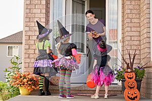 Family celebrating Halloween