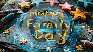 family celebration, happy family day is cheerfully chalked against a sunny background, adding color to the scene