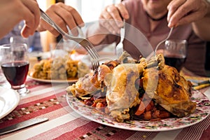 Family celebrations, dinner with dishes prepared at home