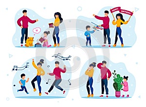 Family Celebrations and Entertainments Vector Set
