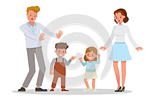 Family character vector design. Presentation in various action with emotions, angry and sad