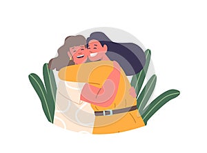 Family Characters In A Heartfelt Embrace, Woman Envelops Her Mother With Warmth, Expressing Love And Gratitude